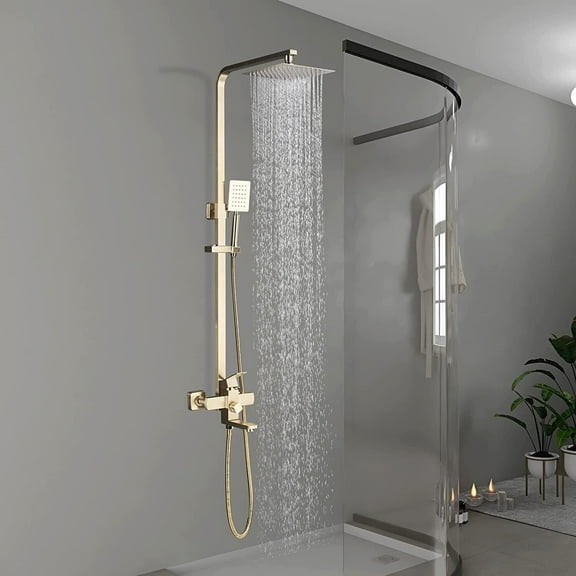 Zovajonia Shower Fixture 8" Rainfall Shower Faucet System Mixer Set Hand Shower Mixer Tap Wall Mounted Brushed Gold