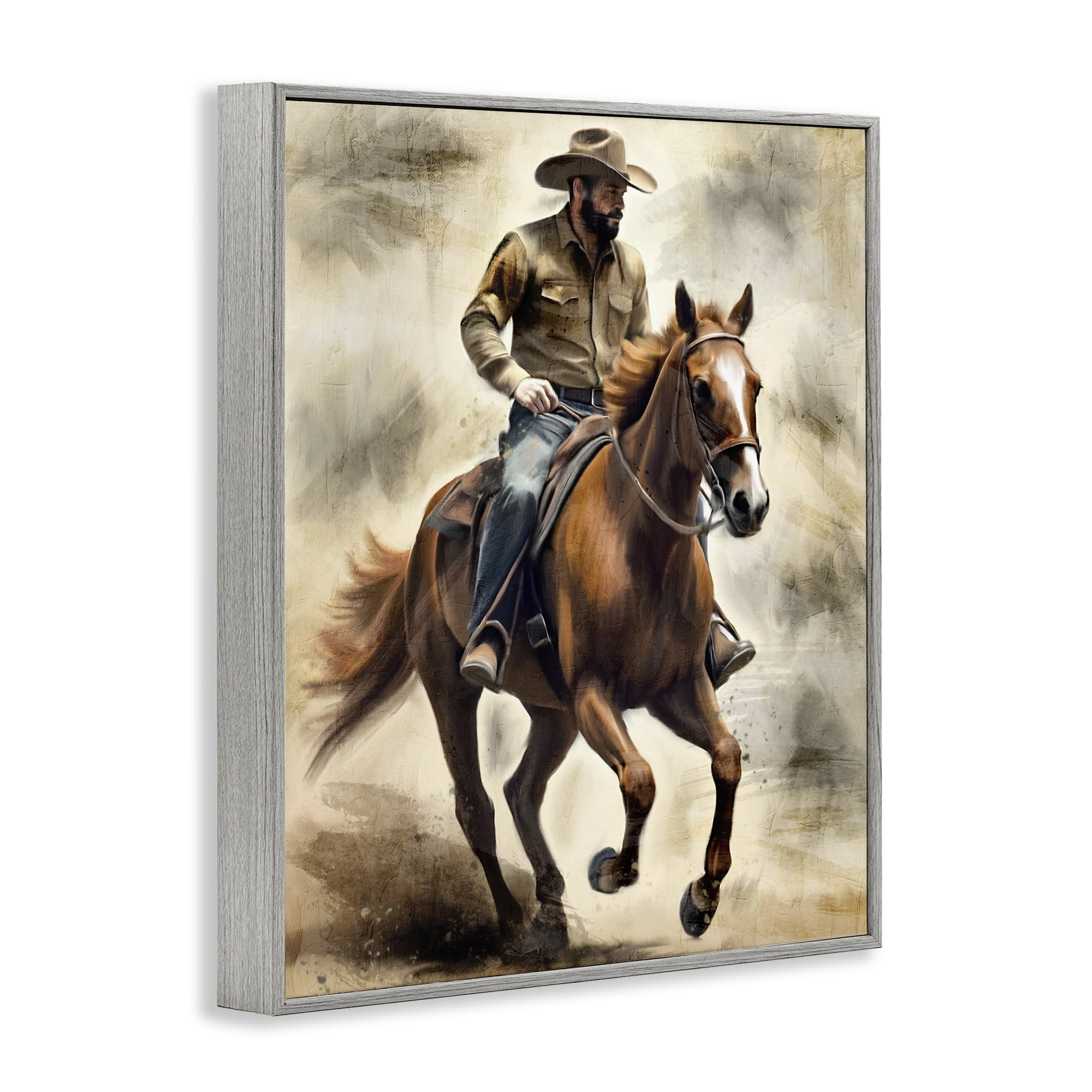 Stupell Industries Gallop Horse & Cowboy Gray Framed Giclee Art, design by Kim Allen