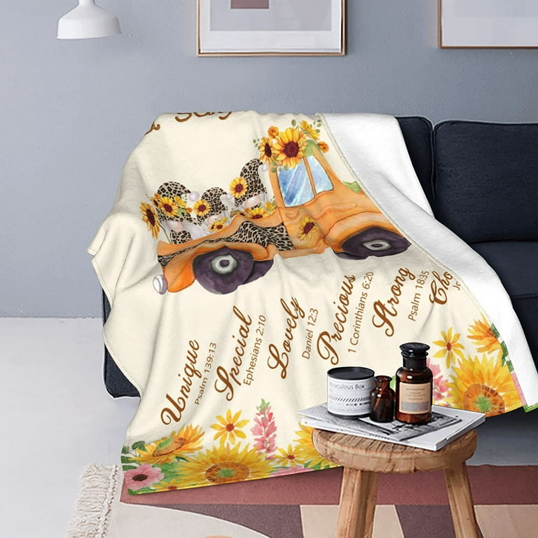 Sunflower Blanket Christian Gifts for Women Inspirational Religious Scripture Throw Blankets Sunflowers Soft Flannel Throw Blanket for Couch Sofa