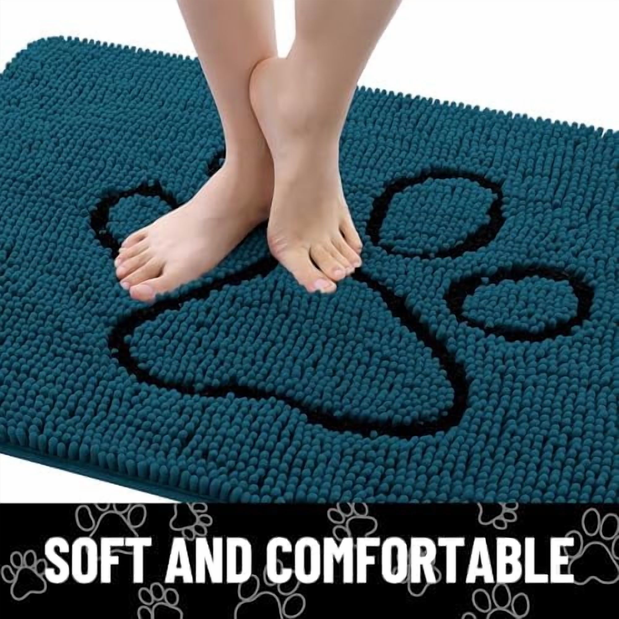 Dog Door Mat for Muddy Paws, Absorbent Dirt Trapper Non Slip Quick Dry Washable Chenille Mat for Mud Dogs, Entry Rug for Indoor and Outdoor (36x24 Inches, Atlantic Blue and Black)
