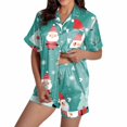 thumbnail image 1 of Christmas Pajamas For Women Snowflake Printed Silk Satin Short Sleeve Button Sleepwear Set 2Pc Pjs Set, 1 of 6