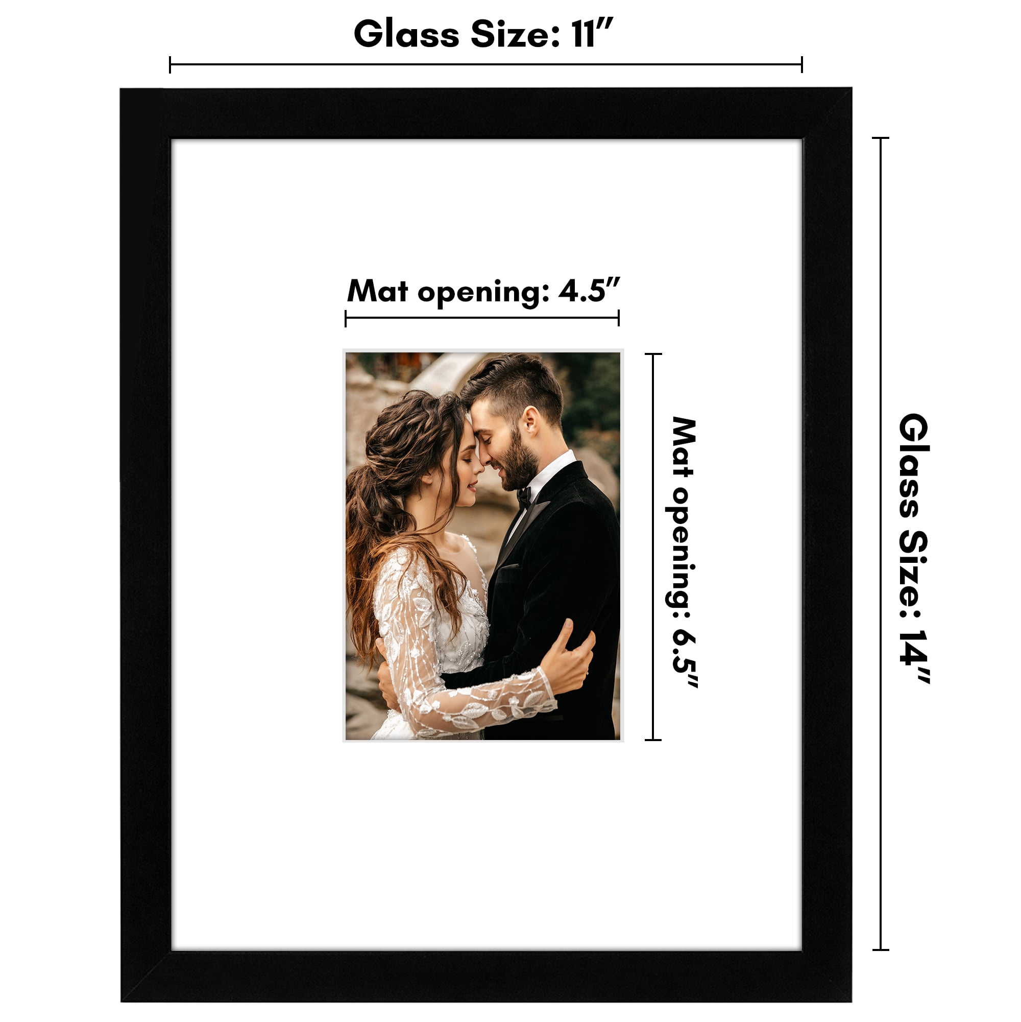 Americanflat 11x14 Picture Frame with Shatter-Resistant Glass with 5x7 Mat Display Photo Signature - Black