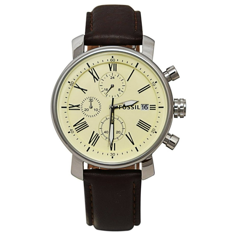 Fossil Rhett Chronograph Beige Dial Silver Brown Leather Men's Watch