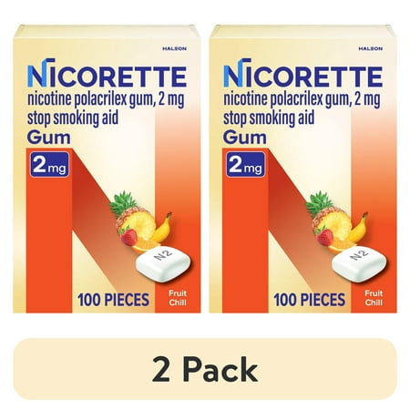 (2 pack) Nicorette Nicotine Gum, Stop Smoking Aids, 2 Mg, Fruit Chill, 100 Count