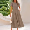 thumbnail image 4 of Admvng Dresses for Women Fashion Sexy Solid Short Sleeve Round Neck Pleated Dresses Ankle Dress Long Dress S-2XL, 4 of 9