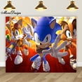 thumbnail image 3 of Fondo fotográfico para niños con pancarta de Sonic, decoración para fiesta de cumpleaños de niños, baby shower, fondo de tela de poliéster y vinilo con dibujos animados, 3 of 5