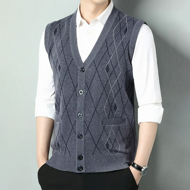 UANWENN Men's Sweater Vest Casual Sleeveless Pattern Pullover Warm Autumn Winter Layering Stretchable Comfortable Lightweight Versatile Fall Sweaters for Men plus Size Sweater Dress for Men Fall Work