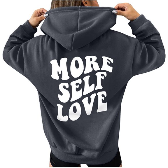 Fesfesfes Women Hooded Loose Sweatshirts Drawstring Hoodies Back Graphic Shirts Casual Pullover Long Sleeve Tops With Pocket Clothes Sale