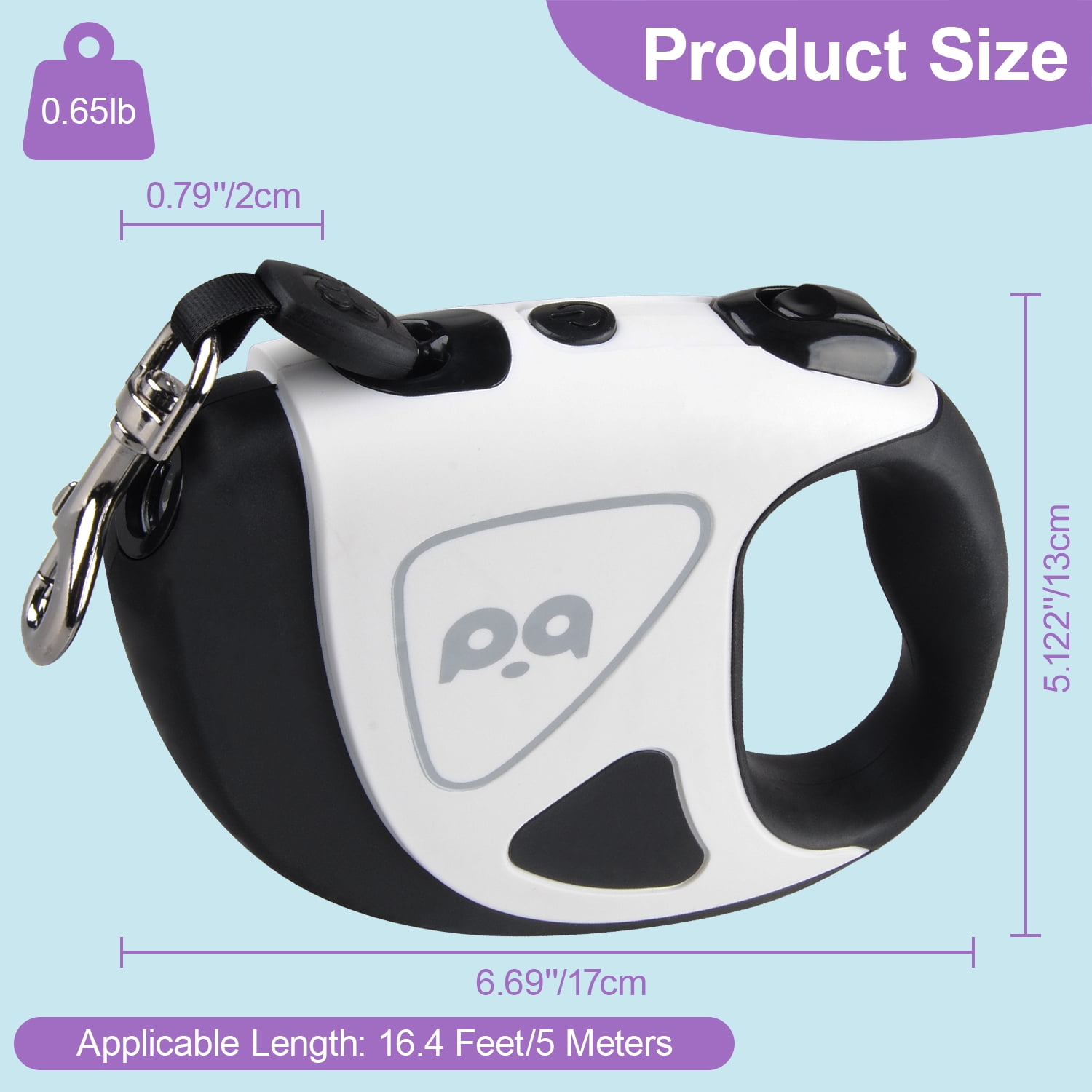 16Ft Retractable Dog Leash w/ LED Flashlight,ABCPOW Lightweight Pet Leash for Small Medium Dogs Up to 66 lbs,Anti-Slip Handle,Stainless Metal Spring Strong Nylon Tape,Tangle Free,One-Handed Brake