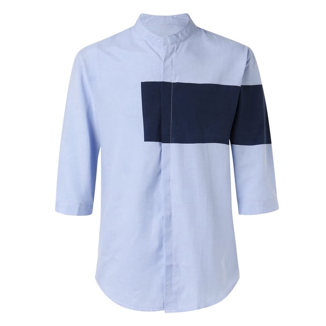 Camisas Deportivas Hombre Camisa informal de manga de siete para hombre, camiseta cómoda literaria japonesa suelta a la moda para hombre (Blue, 3XL)