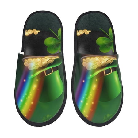 

Rateoe St. Patrick s Day4 Pattern Fuzzy Slippers Fuzzy Soft House Slippers Plush Furry Warm Cozy Open Toe Fluffy Home Shoes-Large