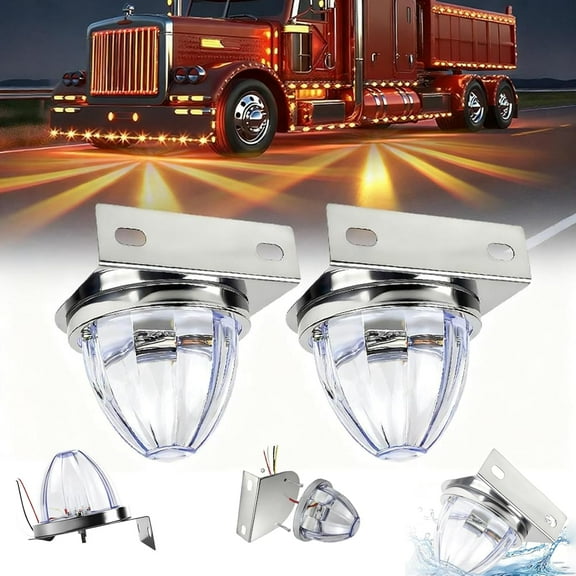 2026 New LED Mini Watermelon Light，Glass Watermelon Marker Lights with Frame Clamp,  for Semi Truck, 10-30V Truck Lights Exterior with Stainless Steel Bracket,Yellow Red（2 Pack）Z