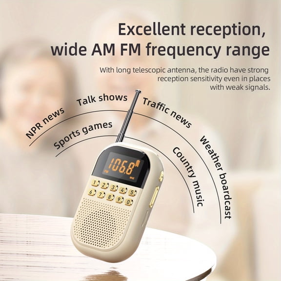 Portable MP3 Player with HD Radio, USB/SD Card, Bluetooth, Built-in Mic, USB-Powered, Long Battery Life for Music & Podcasts, Car, Travel, Home