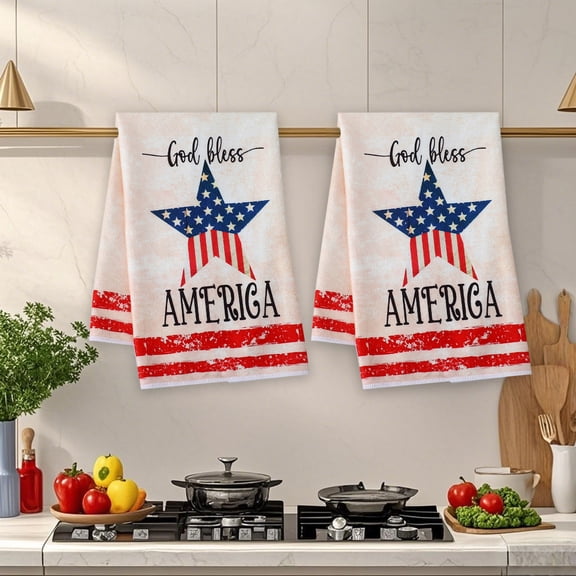 RXIRUCGD America Star Holiday Kitchen Towels, Cotton, Absorbent, Patriotic USA America Decor, Red/White/Blue, Independence Day 4th of July Decorations