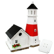 CC Outdoor Living 19.5" White and Red Montauk Point Lighthouse Post-Mount Wild Birdhouse
