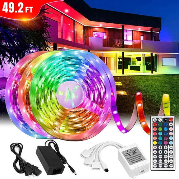 LED Strip Lights,Flexible Color Changing LED Strip Lights 49.2ft/15M RGB LED Light Strip SMD3528 LED Tape Lights with Remote Controller and 12V Power Supply for Home, Bedroom, Kitchen