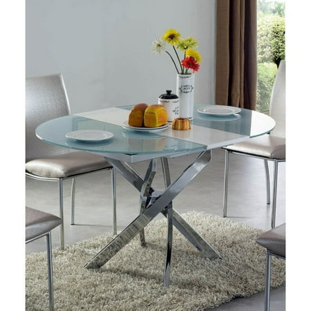Luca Home Dining Table Clear Metal Extendable Silver Walmart Com Walmart Com
