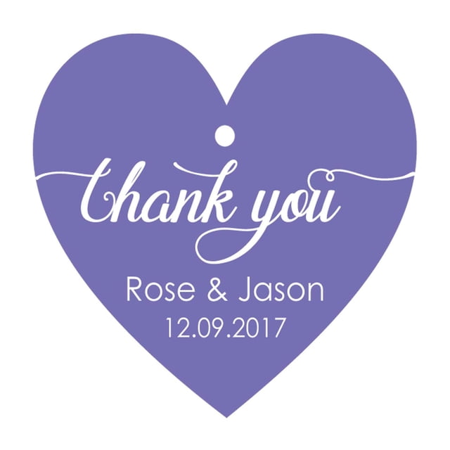 100 PCS Personalized Wedding Favor Gift Tags Thank You Custom Made Heart Shape Hang Tags