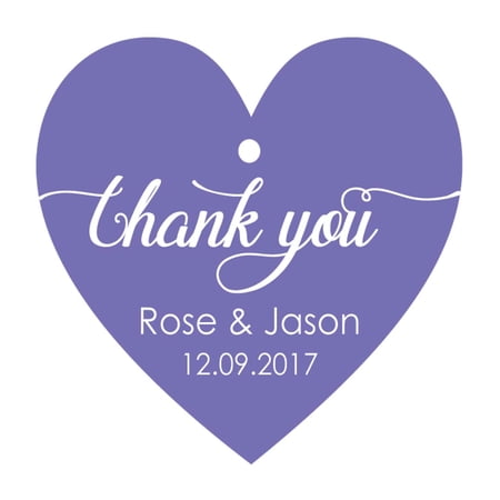100 PCS Personalized Wedding Favor Gift Tags Thank You Custom Made Heart Shape Hang Tags