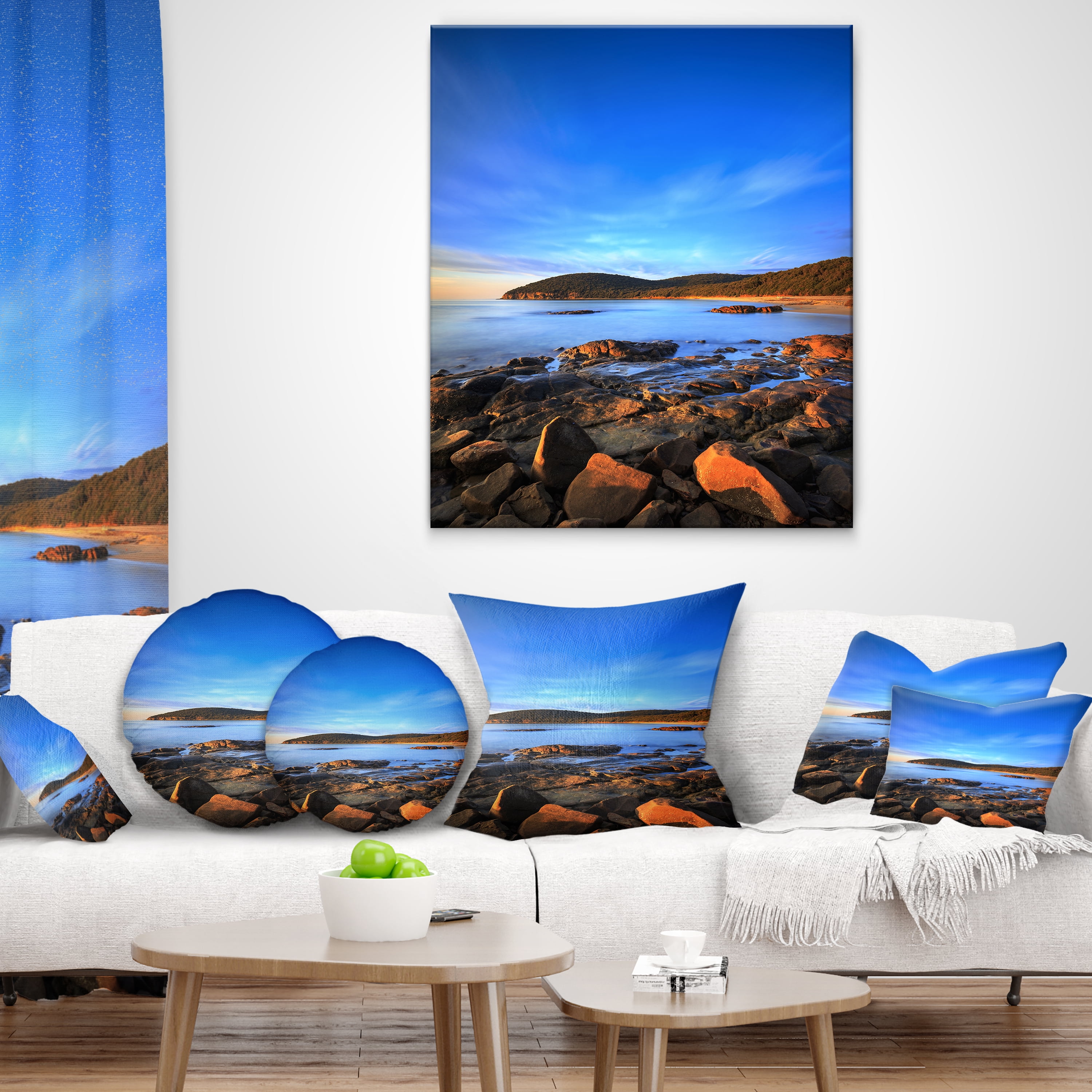 Designart Cala Violina Bay Beach Sunset - Seashore Photo Throw Pillow - 16x16