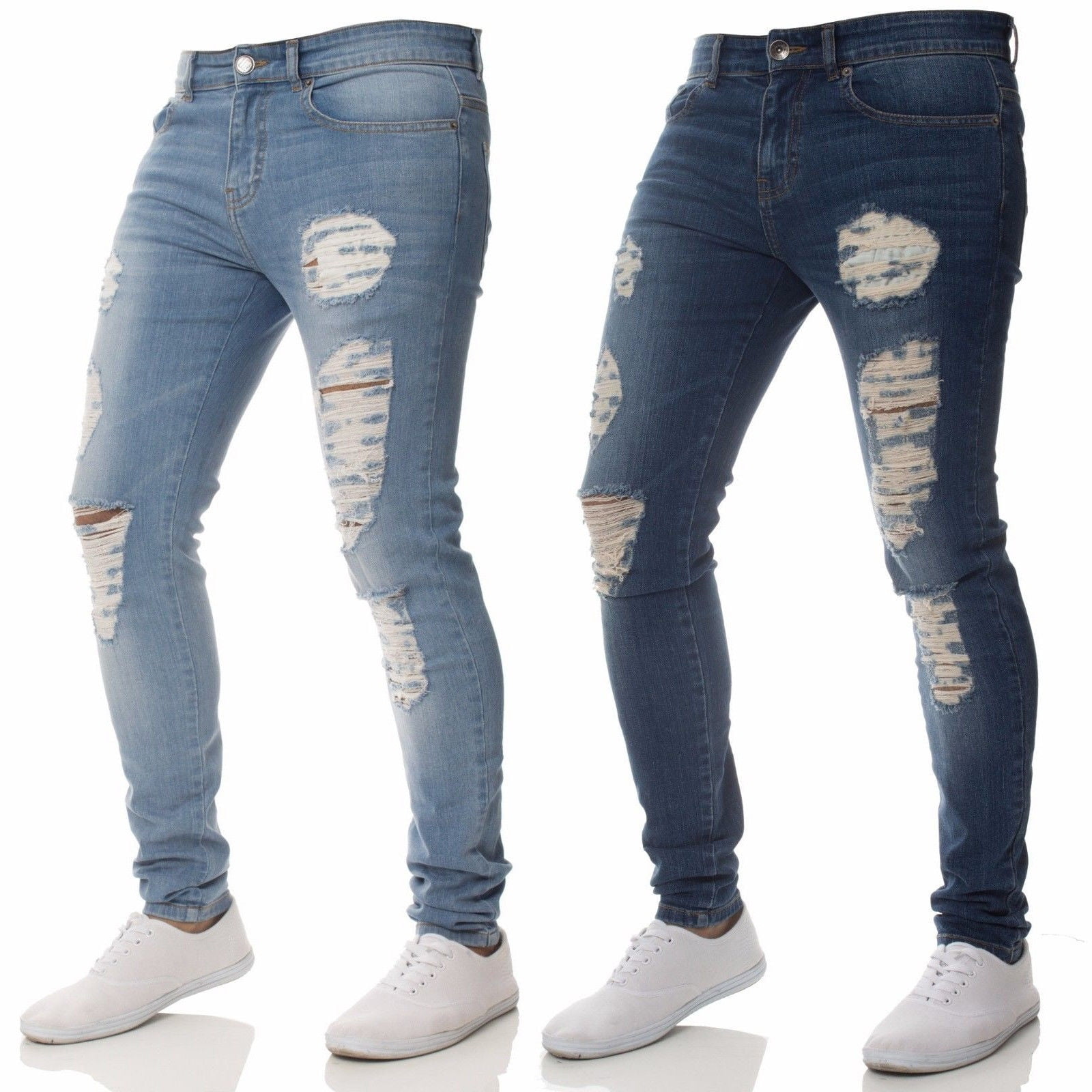 2018 New Fashion Men´s Skinny Ripped Destroyed Distressed Jeans Plain ...