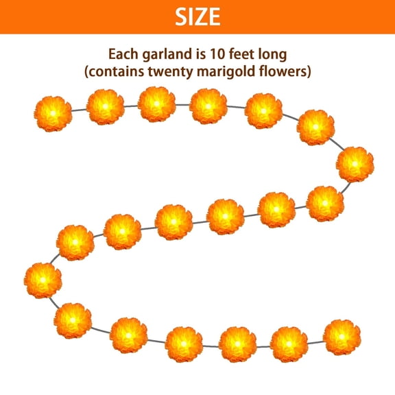 10FT Marigold Flower LED String Lights – 20 Artificial Flowers & 20 LEDs Battery Operated, Steady & Flashing Modes, for Diwali Day of the Dead Halloween Home Party Indoor Outdoor Decor
