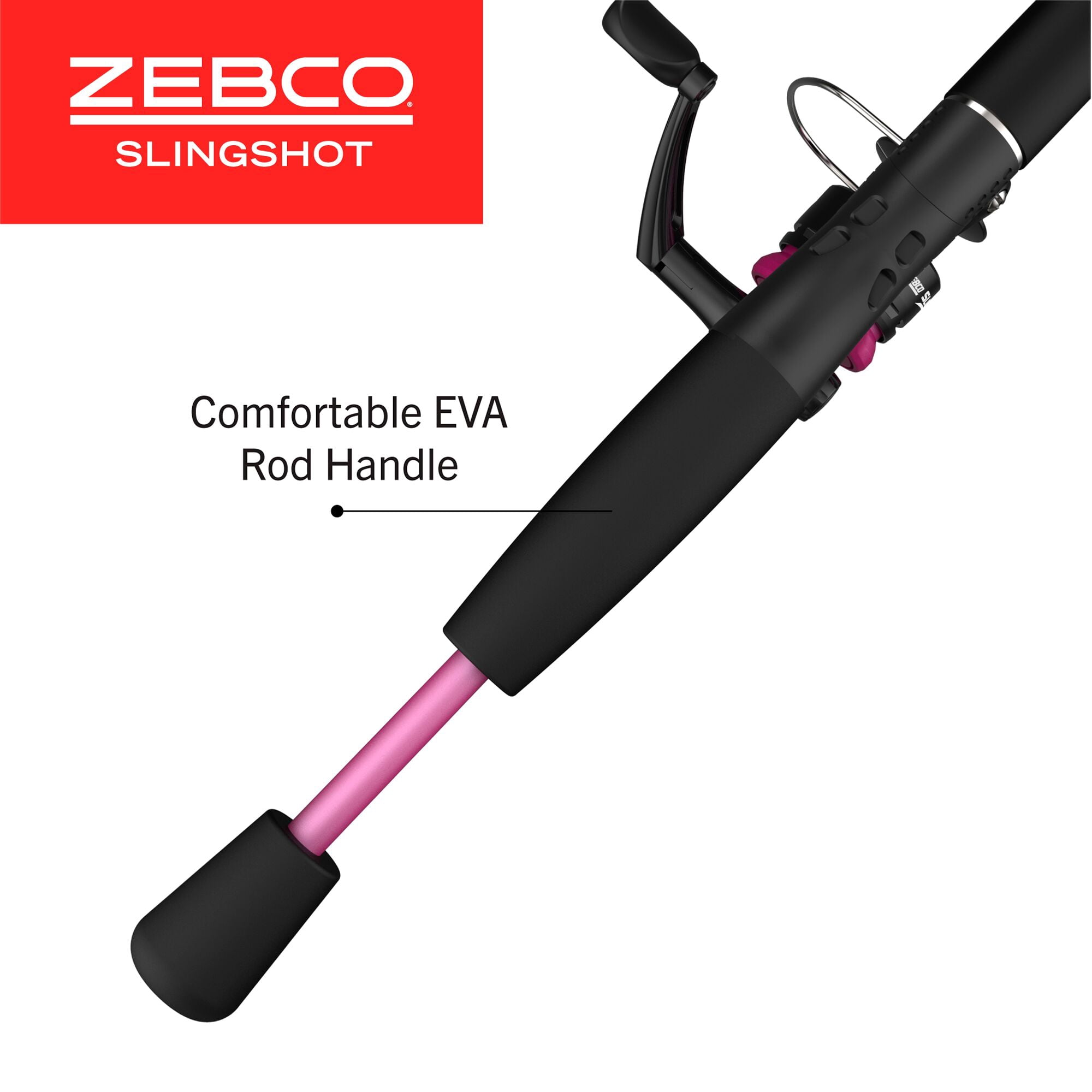 Zebco Slingshot Spincast Reel and Fishing Rod Combo, 5-Foot 6-Inch Fishing Pole, Size 20 Reel, Purple