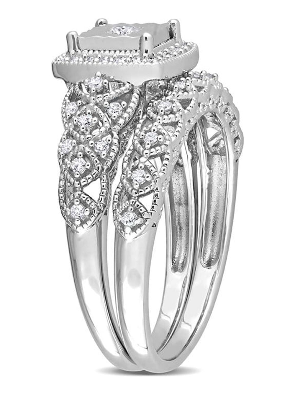 2/7 Carat (Ctw) Diamond Engagement Bridal Ring & Wedding Band Set in Sterling Silver for Women