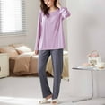 thumbnail image 2 of LYXSSBYX Pajamas for Women Women's Winter Casual and Comfortable Long-Sleeved Trousers Pajama Set (With Chest Pad) Long-Sleeved Round Neck Top/Shirt Set, 2 of 9