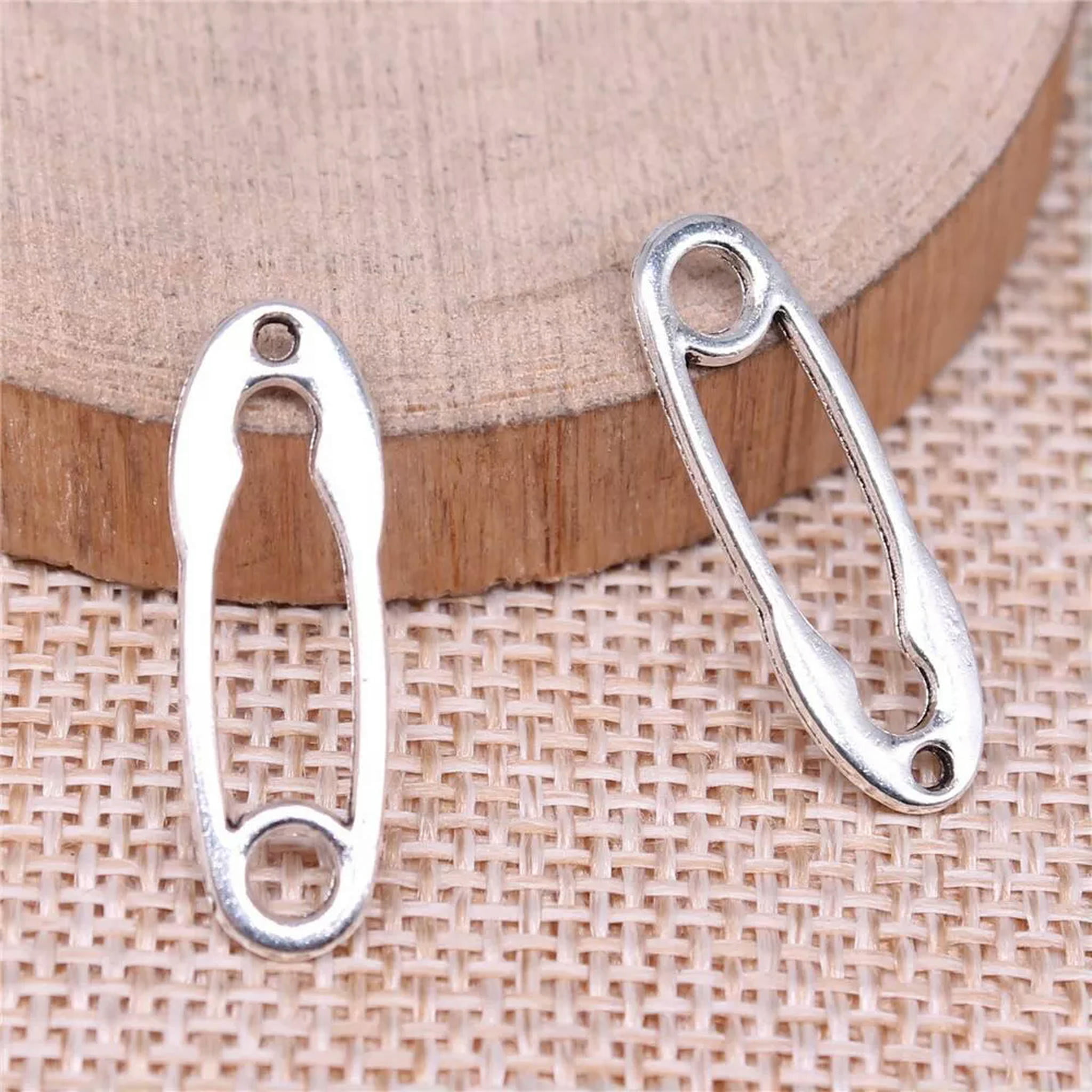 HOOUN 280 Pcs Antique Silver safety pin Charms Pendant 25x8MM B15824