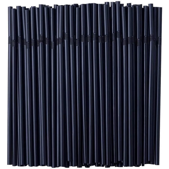 100 Pcs Black Disposable Plastic Flexible Straws.(0.23'' diameter and 7.7" long)