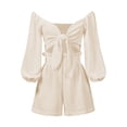 thumbnail image 6 of Franhais Women Casual Suit, Solid Color Off-Shoulder Long Sleeve Crop Tops+Ruffle Loose Short Pants, 6 of 8