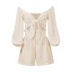 thumbnail image 5 of Sunloudy Traje casual para mujer, blusas cortas de manga larga con hombros descubiertos de color sólido + pantalones cortos sueltos con volantes Sunloudy  moda, 5 of 10