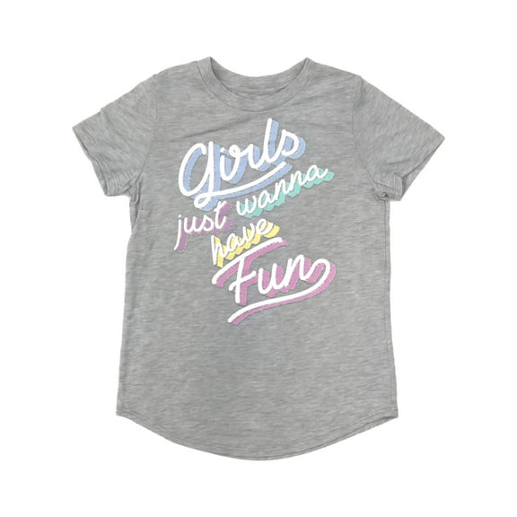 Jumping Beans Girls Just Wanna Have Fun Short Sleeve Gray Sparkle T-Shirt Tee 6