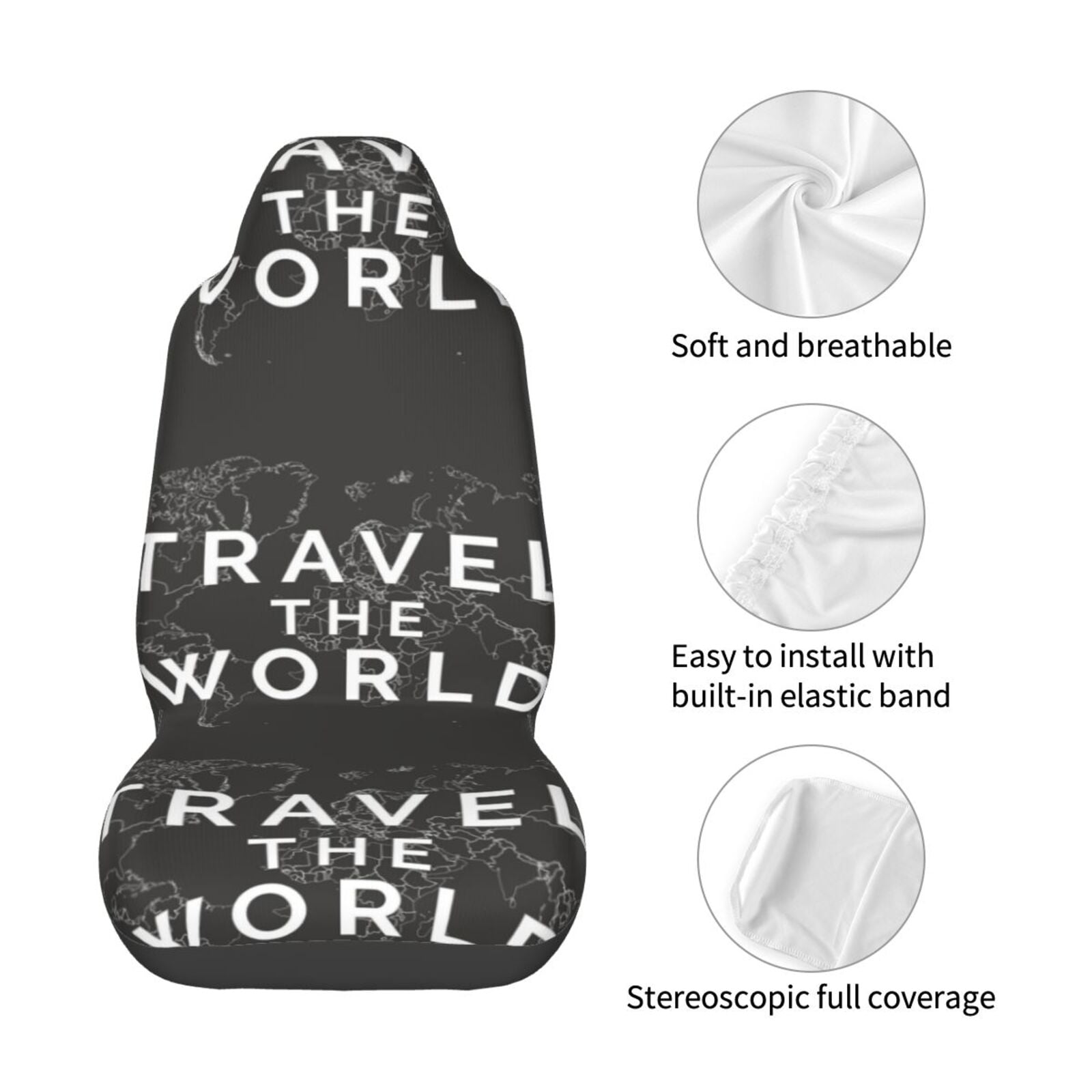 Naloa Travel The World1 Car Seat Covers Universal Front Seat Coves for Car Accessories ,Padded Car Covers for Automotive, SUV, Truck, and Van