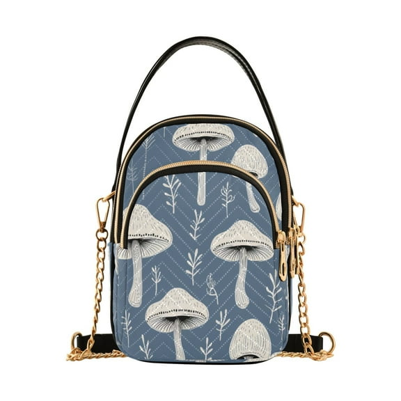 ALAZA Chain Crossbody Bags for Women Mushrooms and Leaves Shoulder Handbag Phone Purse