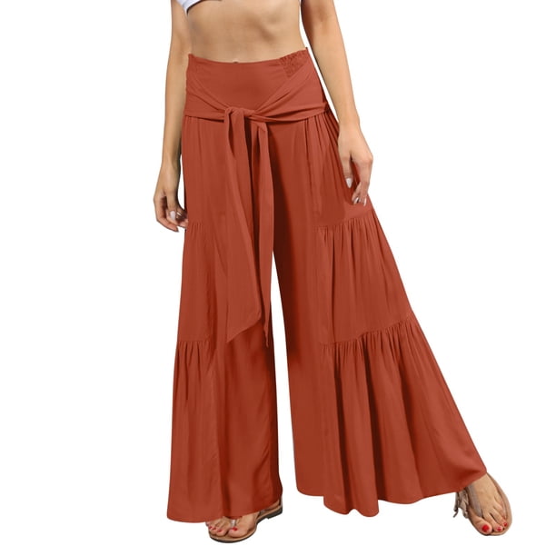 Pantalones palazzo acampanados Gibobby negros mujer de rayón plisados con cintura elástica y alta L