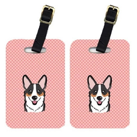 Pair Of Checkerboard Pink Corgi Luggage Tags