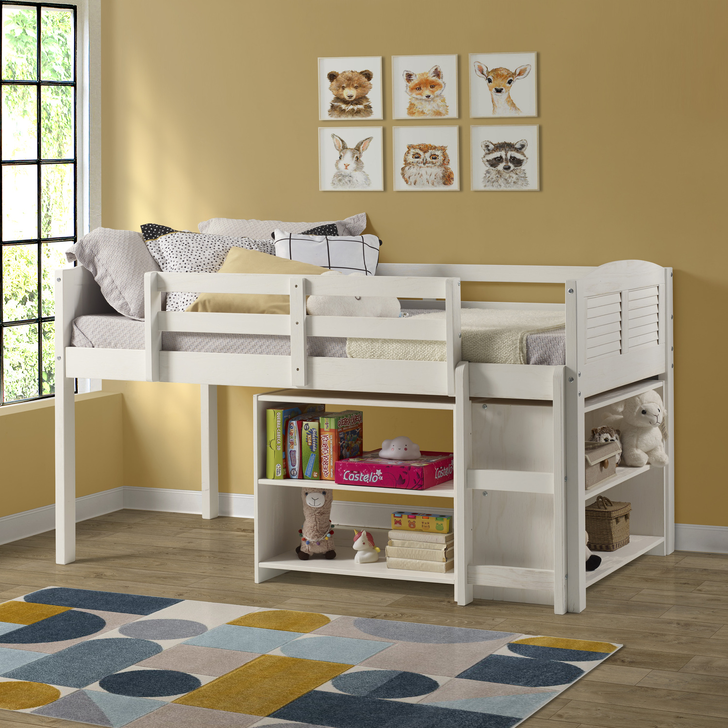 Naomi Home Heather Low Loft Louver BedBundleBed with Small & Large Bookcase,FinishWhite,Size