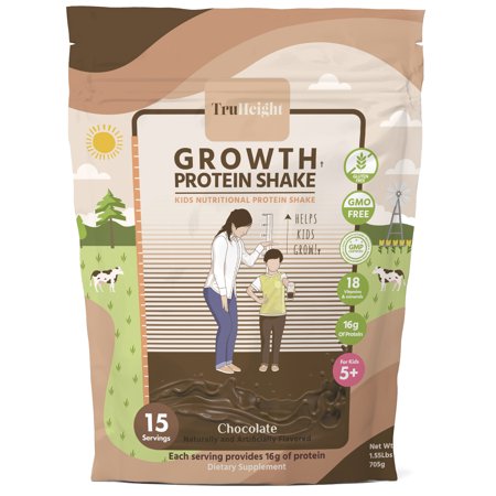TruHeight Growth Protein Shake Ages 3+ (Chocolate) - Clinically Proven Nutrients  Vitamins  & Minerals Developed by Pediatricians - Immune Support for Kids  NonGMO  Gluten-Free  Protein Powder Snacks