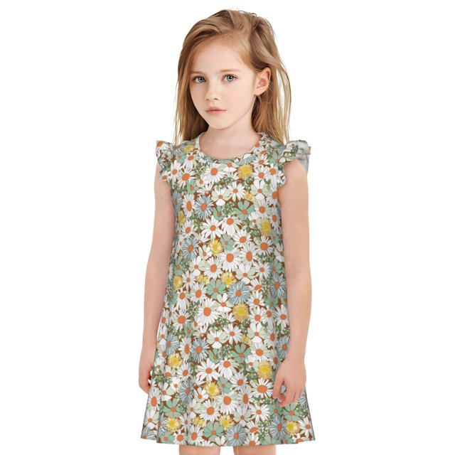 Balery Daisy Camisón de princesa para niñas, pijama de algodón con mangas abullonadas, suave y bonito.-Small