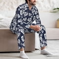 thumbnail image 7 of Naloa White Leaves Men’s Pajamas Set - Long Sleeve Button Down Sleep Shirt and Pajama Bottoms Sleepwear Set-Medium, 7 of 7