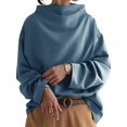 thumbnail image 3 of Womens Oversized Sweatshirts Stand Collar Pullover Long Sleeve Hoodies Tops Fall Fashion Clothes Peacock Blue XXL, 3 of 9