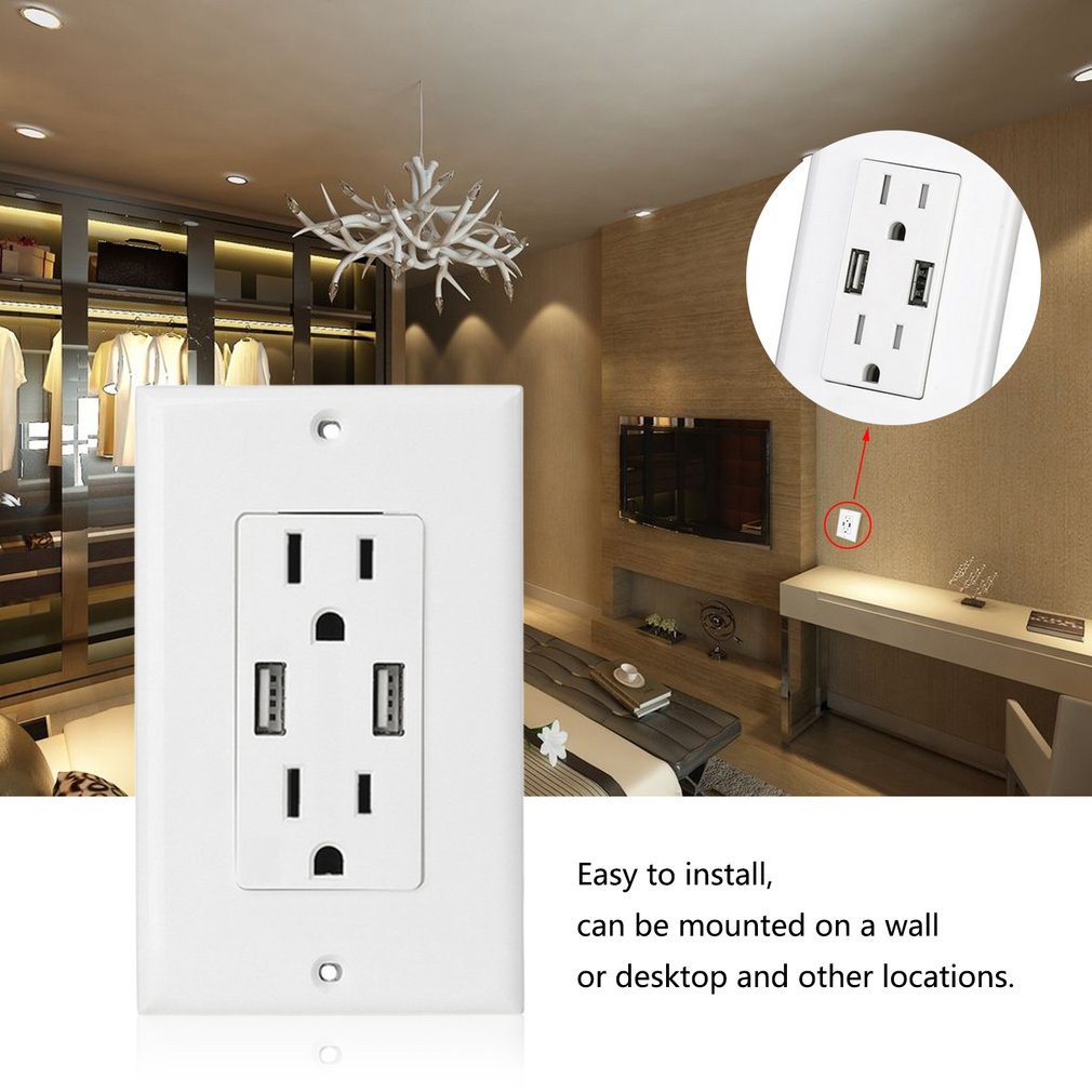 Us Plug Wall Socket Power Plate Panel 4 8a Dual Usb Ports Charger