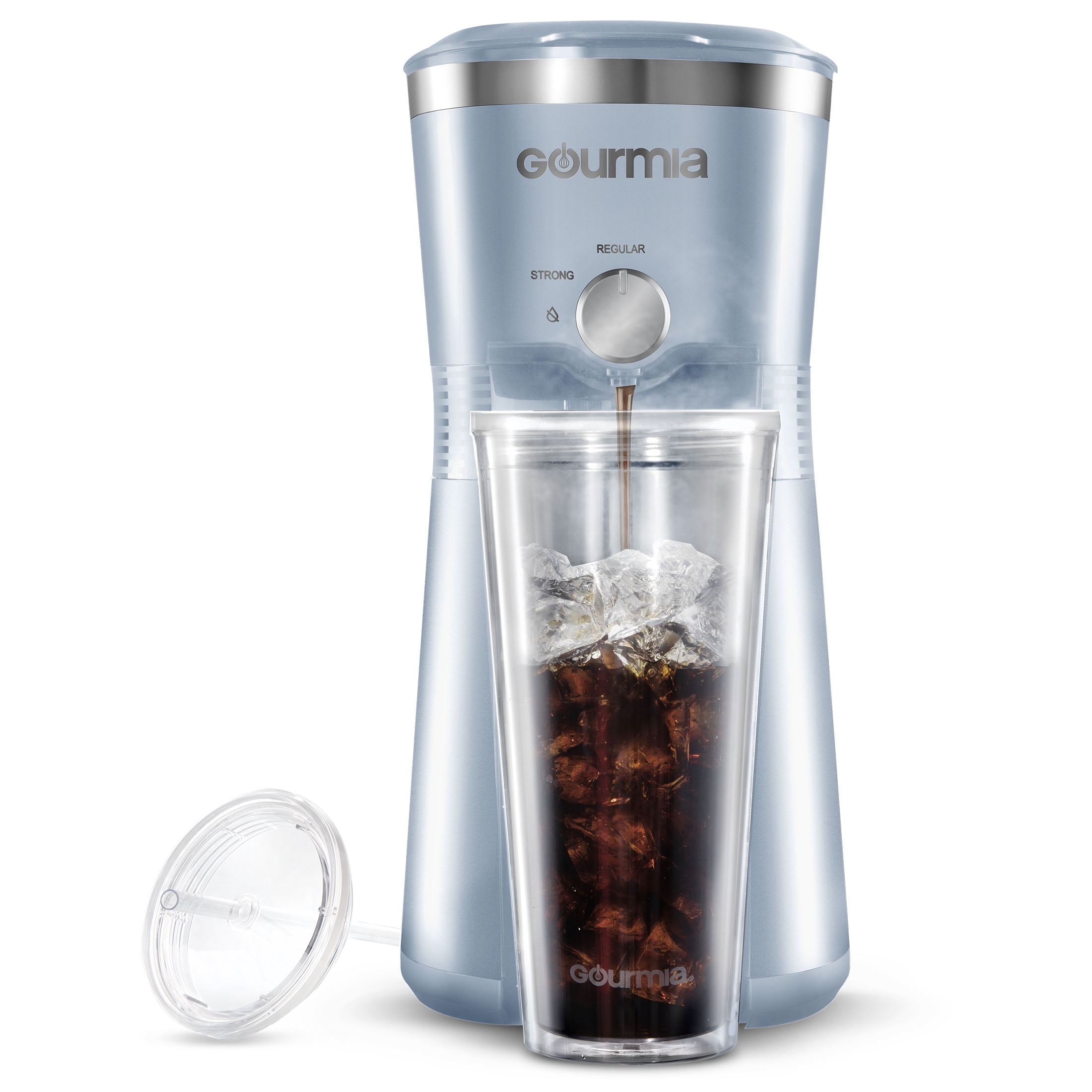 Gourmia Iced Coffee Maker with 25 fl oz. Reusable Tumbler, Blue