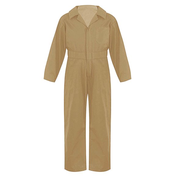 Aiihoo Kids Long Sleeve Solid Color Coverall Jumpsuit for Boys Girls Mechanic Overalls Flight Suit Khaki 10