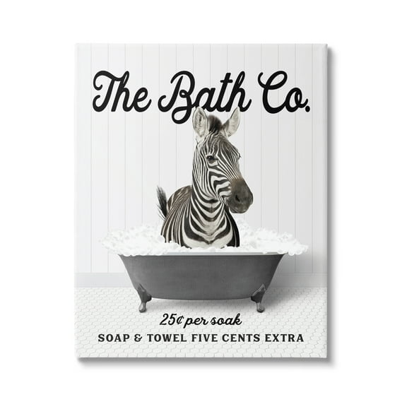 Stupell Industries Zebra in Vintage Tub Animals & Insects Painting Gallery Wrapped Canvas Print Wall Art, 16 x 20