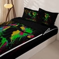thumbnail image 3 of Castle Fairy Handball Print Zipper Full Size Comforter Sets with Fitted Sheet and 2 Pillowcases, Gradient Watercolor Splash Zipper Bedding Set, Black Green Yellow,4pcs,Black Reversible, 3 of 6