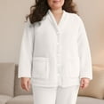 thumbnail image 2 of Aboser Womens Fuzzy Fleece Pajama Tops Button Down Loungewear Plus Size Sherpa Plush Sleep Shirts Warm Thick Pjs Top Loose Long Sleeve Sleepwear with Pockets, 2 of 9