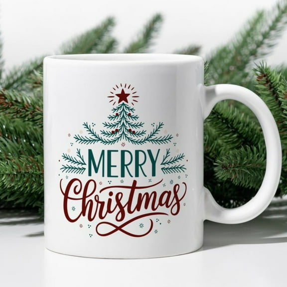 Merry Christmas Mug, 11oz Ceramic Coffee Mug, Colorful Christmas Mugs, Holiday Mug Tea Cup Gift for Christmas Friends Family Home Decor